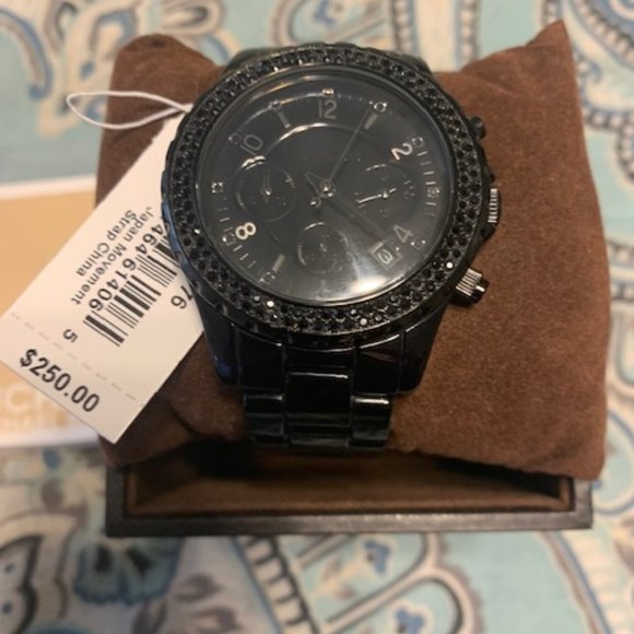 Michael Kors Swarovski Crystal Chrono Watch, black. EUC! - Picture 1 of 6
